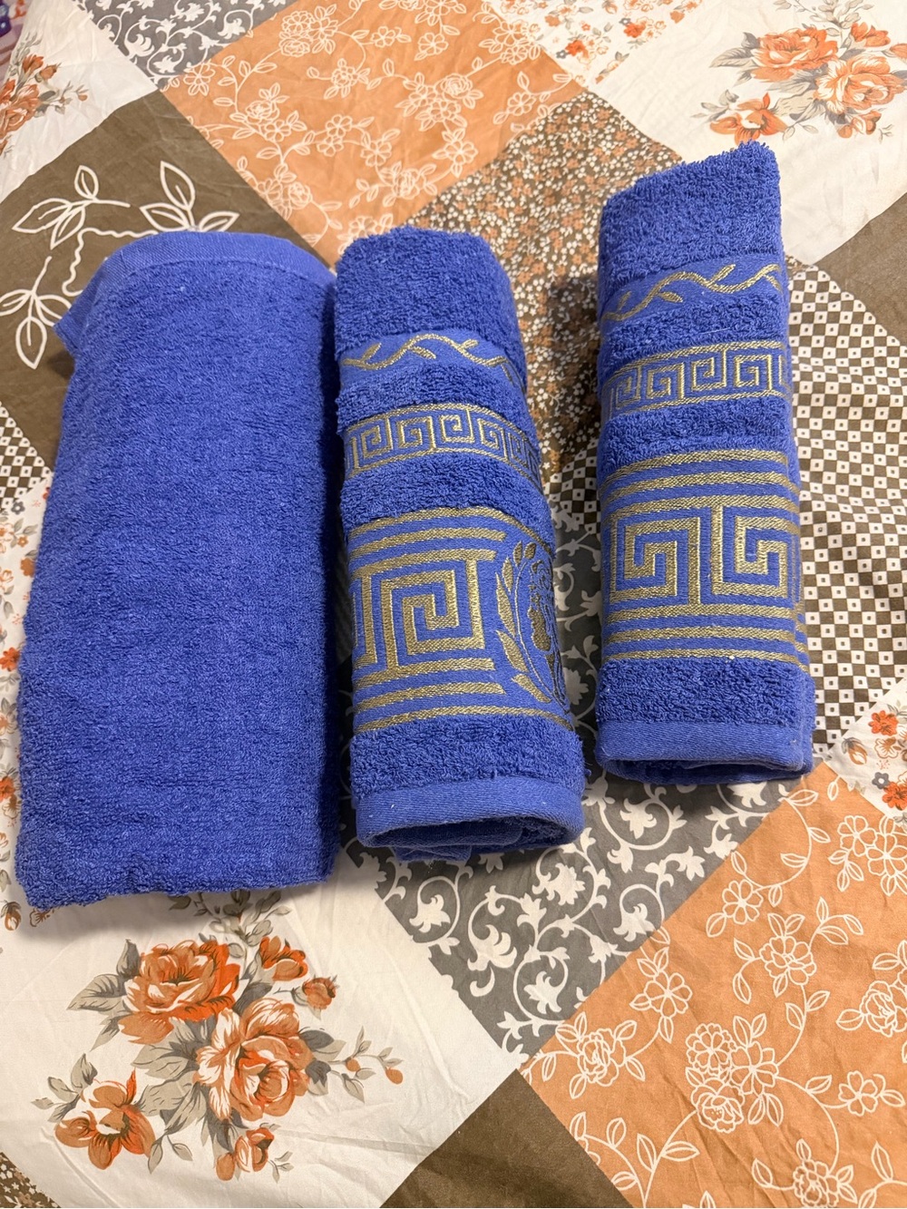 3-Piece Blue Cotton Towel Set